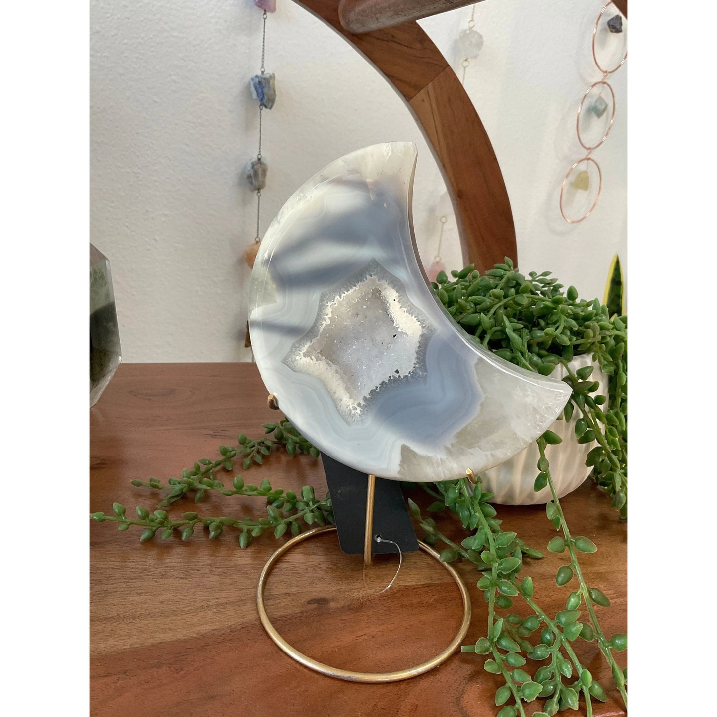 ETSY 8504 White Agate Geode Moon Accent Piece