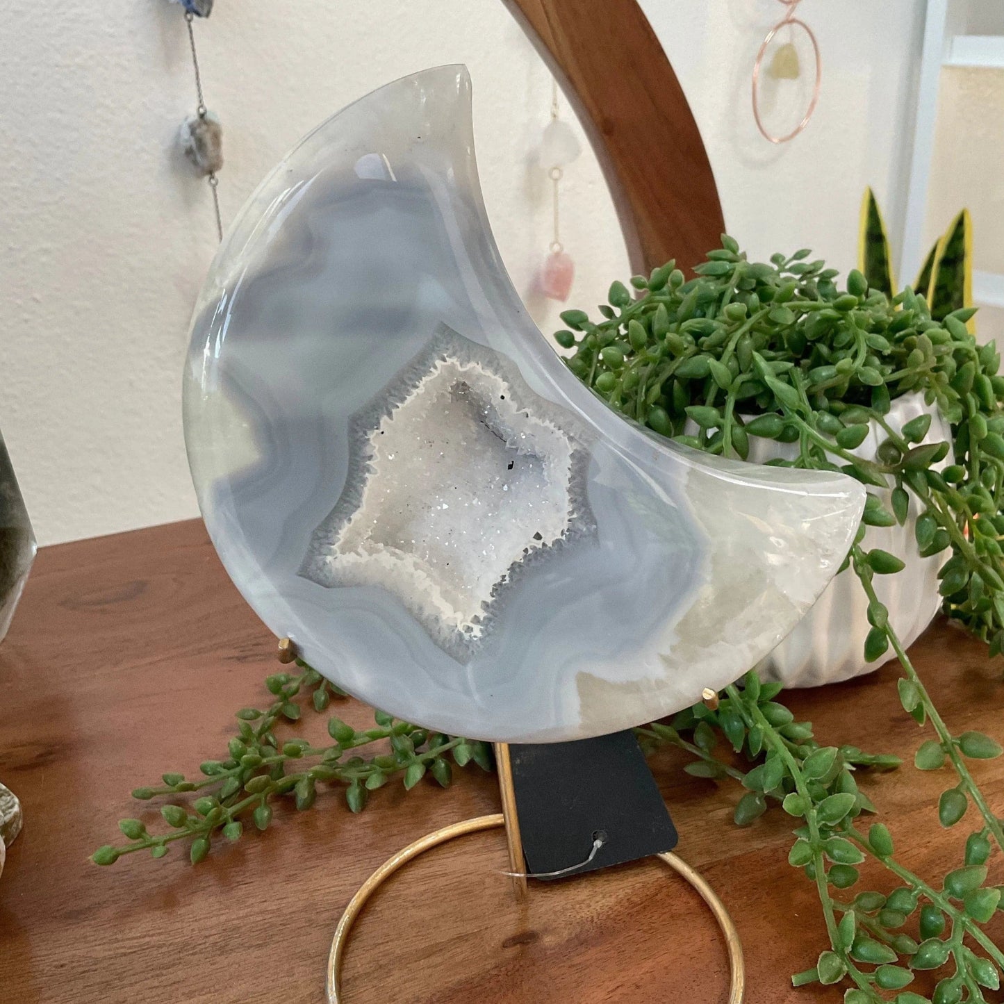 ETSY 8504 White Agate Geode Moon Accent Piece