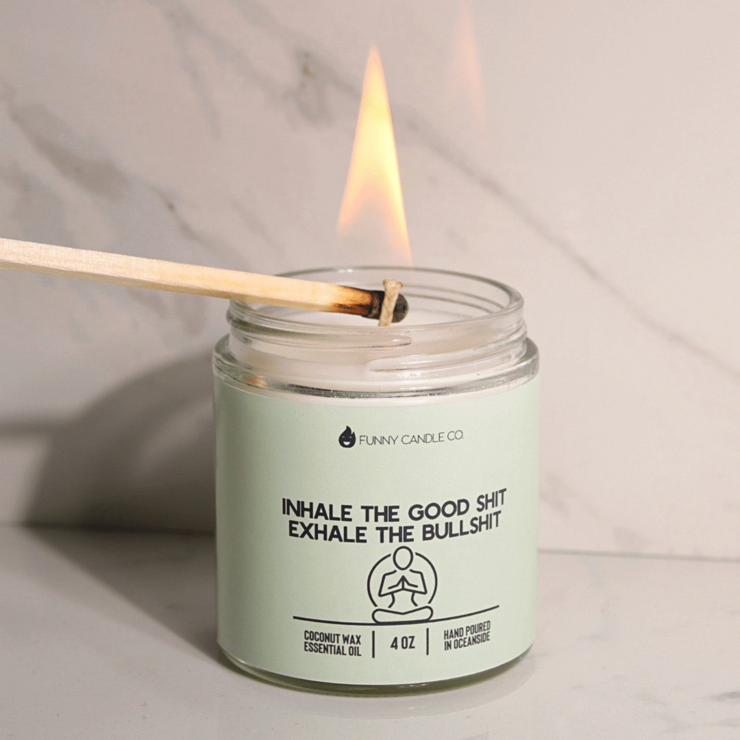Funny Flames Candle Co - Les Creme 9 oz Inhale The Good Sh*t, Exhale The Bullsh*t (green)