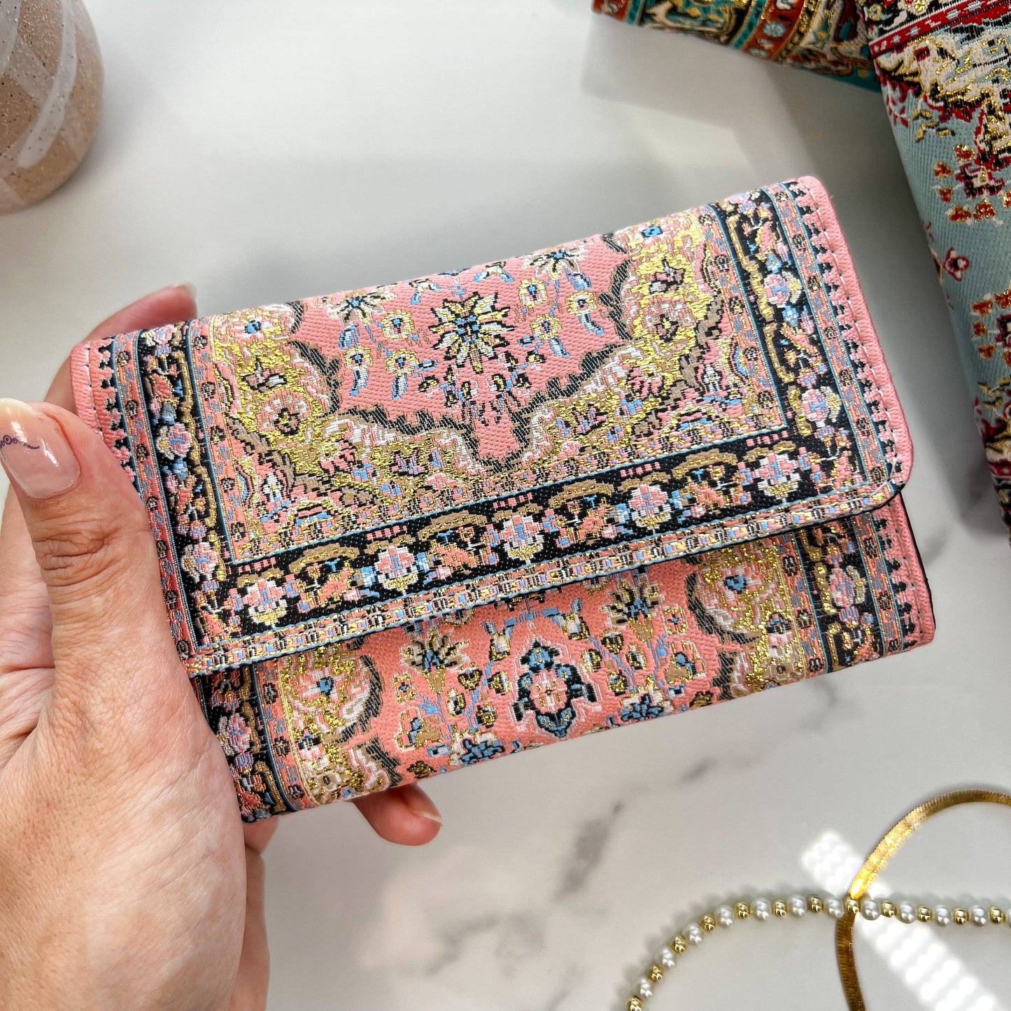 Umays Boho Small Handmade Wallet, Pink Boho Wallet, Cute Wallet for Wom