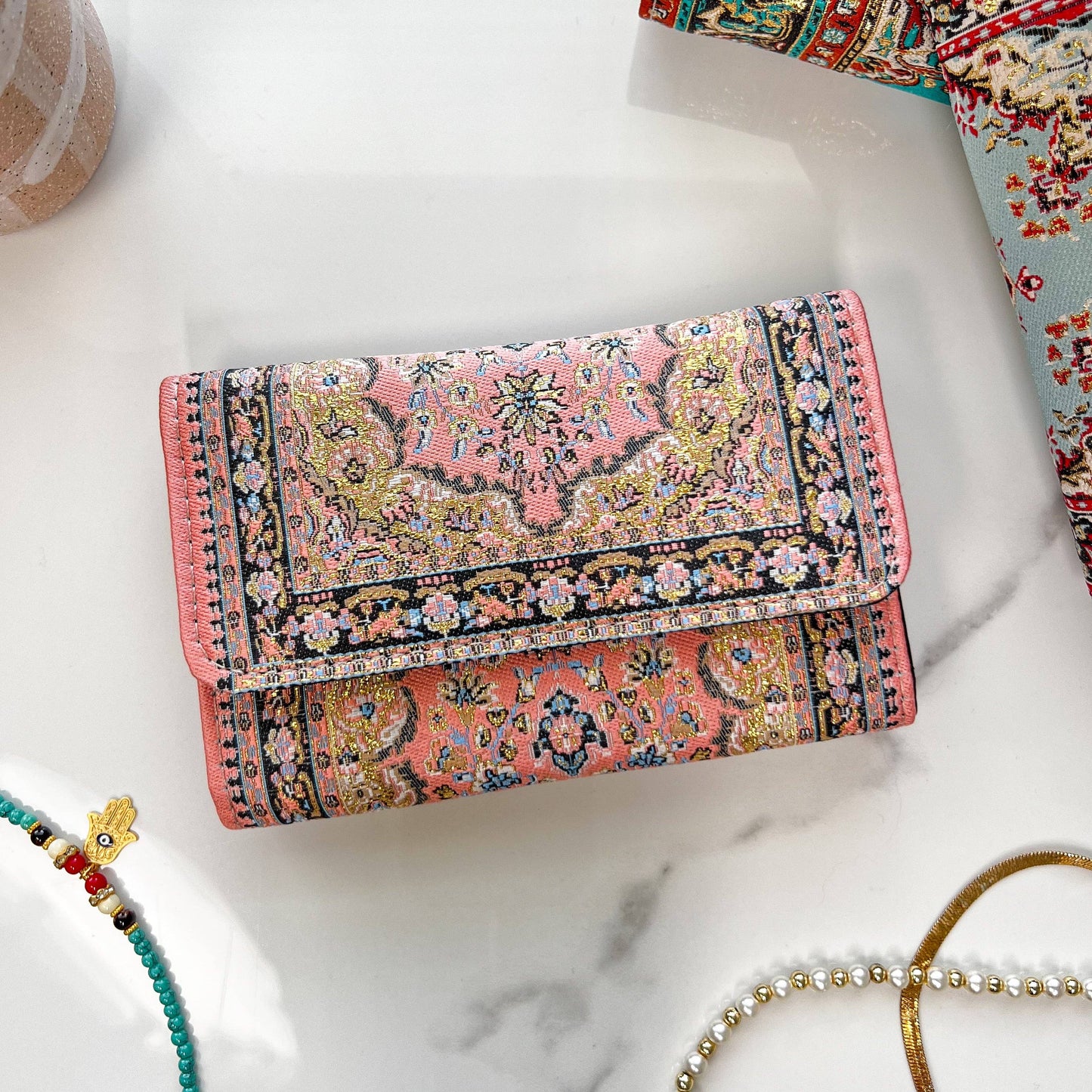 Umays Boho Small Handmade Wallet, Pink Boho Wallet, Cute Wallet for Wom