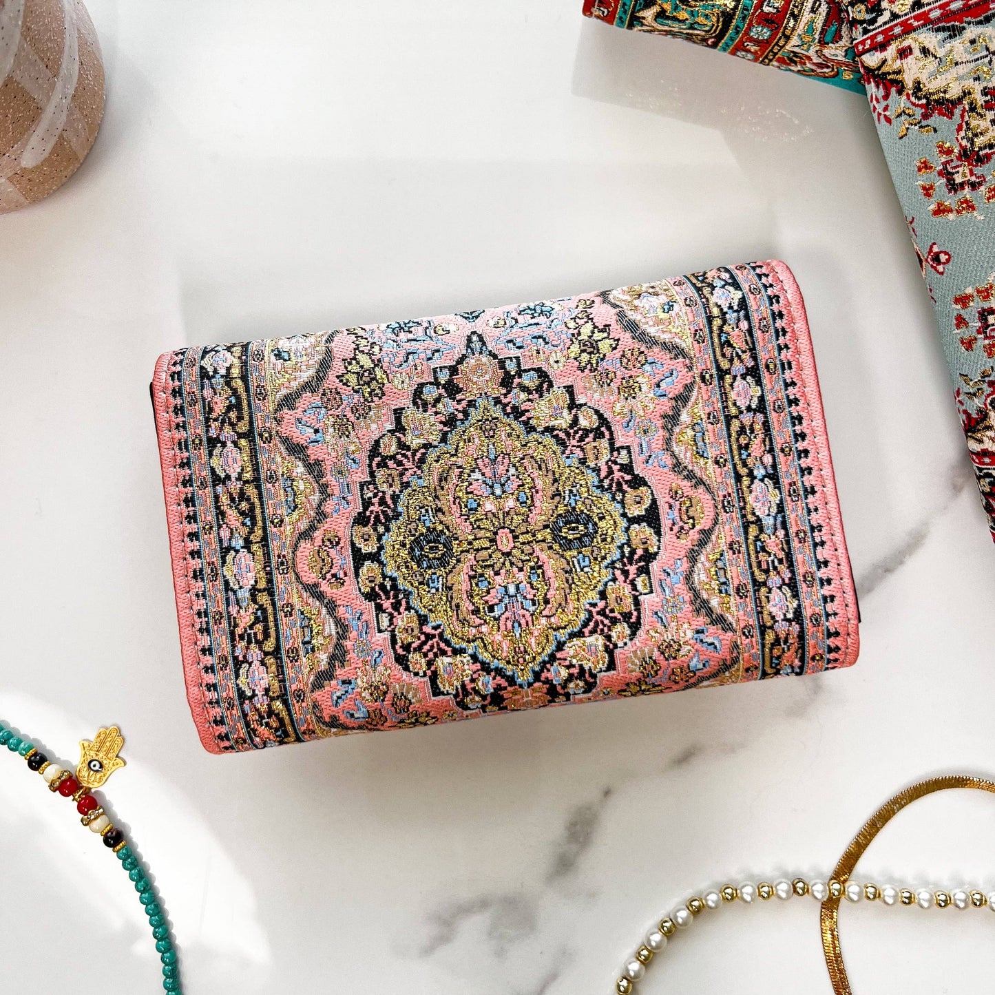 Umays Boho Small Handmade Wallet, Pink Boho Wallet, Cute Wallet for Wom