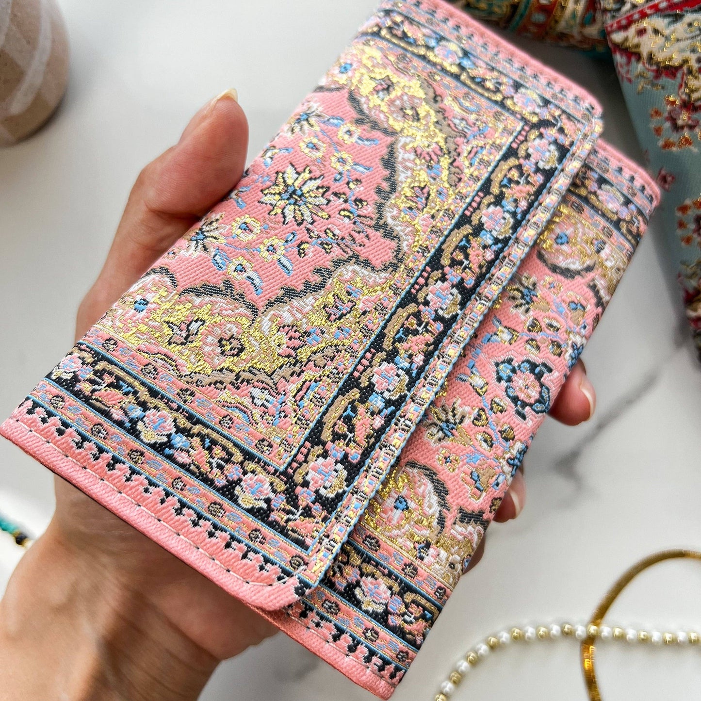 Umays Boho Small Handmade Wallet, Pink Boho Wallet, Cute Wallet for Wom
