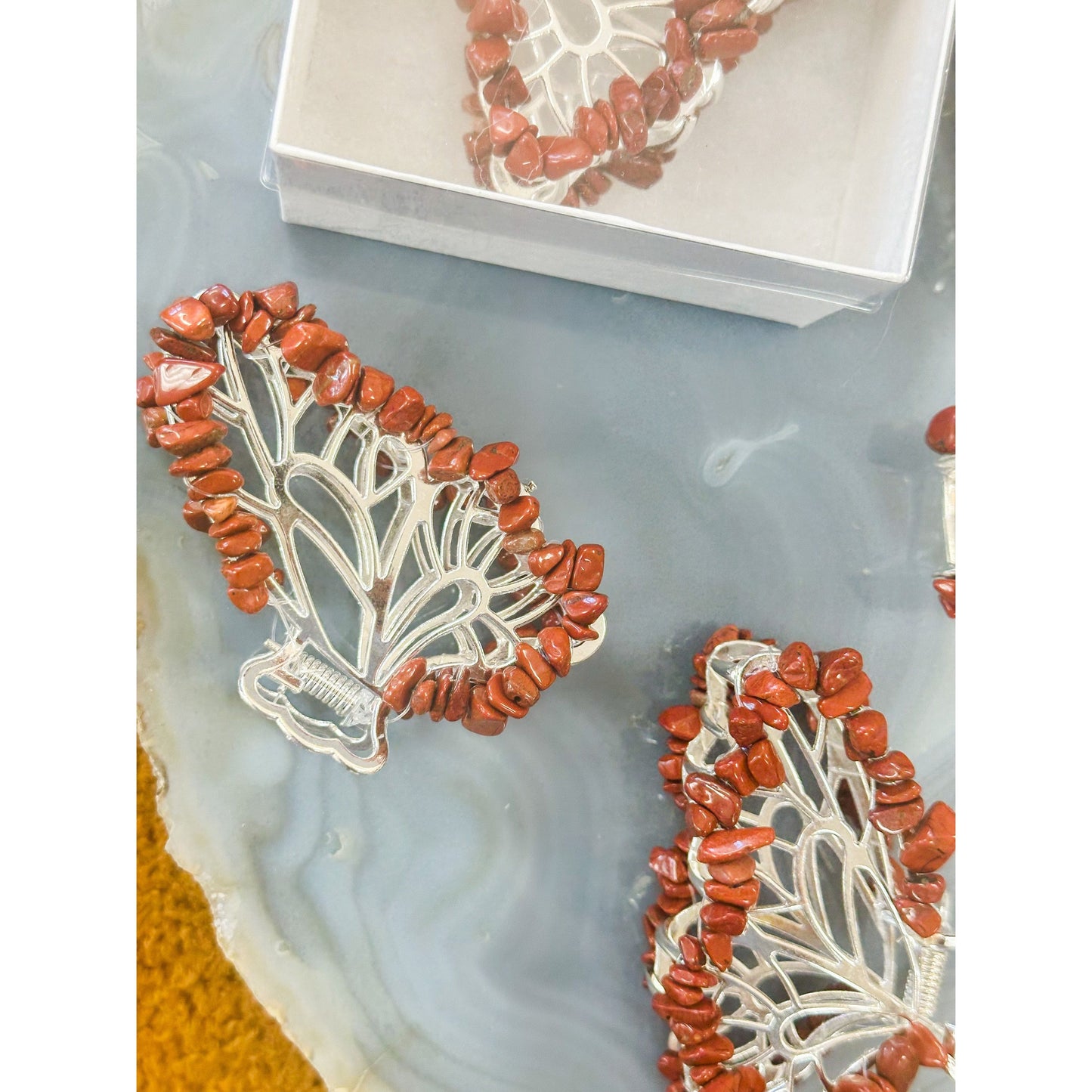 Unearthed Vibes hair accessories Red Jasper Butterfly Crystal Hair Claw Clip β Genuine Tumbled Red Jasper Crystals