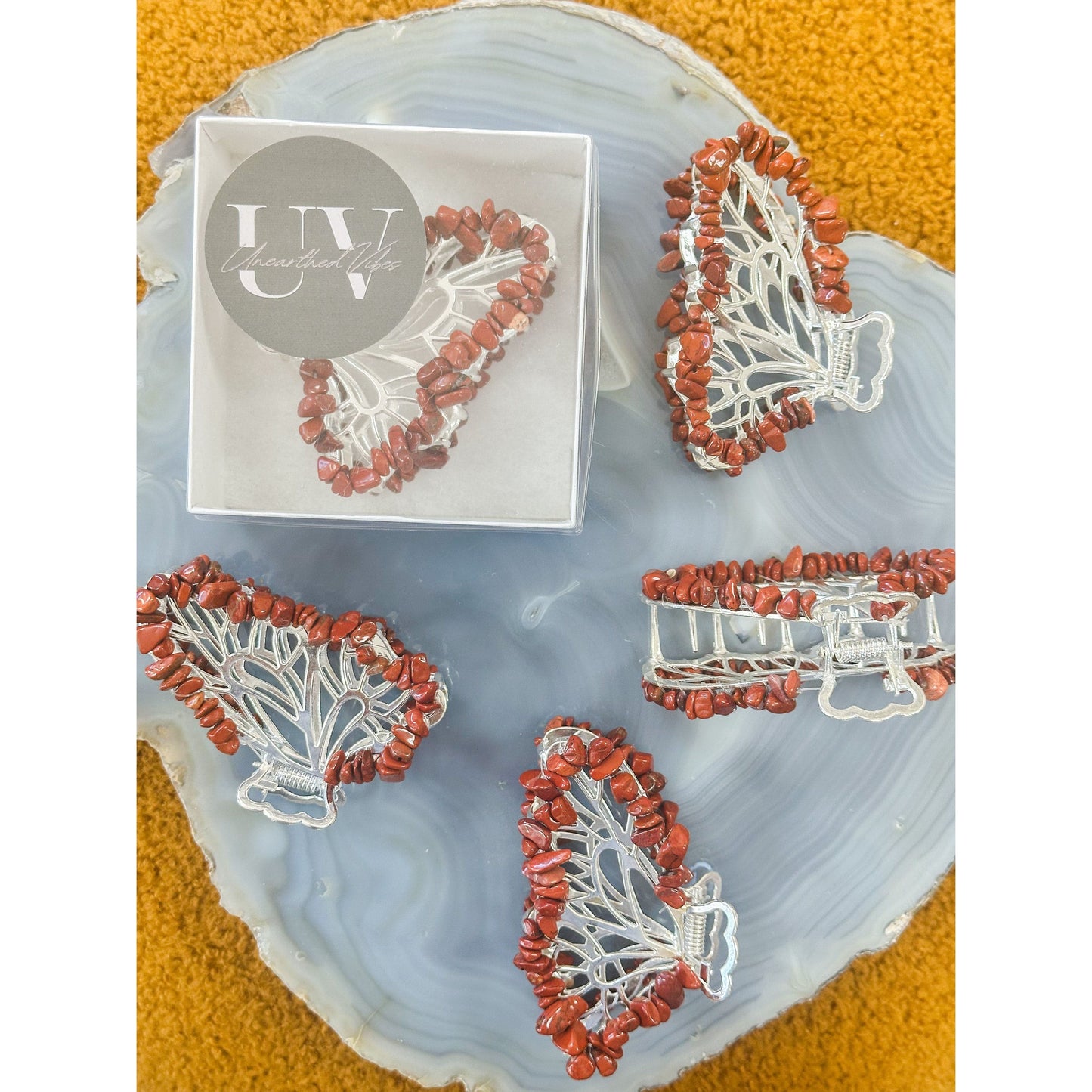 Unearthed Vibes hair accessories Red Jasper Butterfly Crystal Hair Claw Clip β Genuine Tumbled Red Jasper Crystals