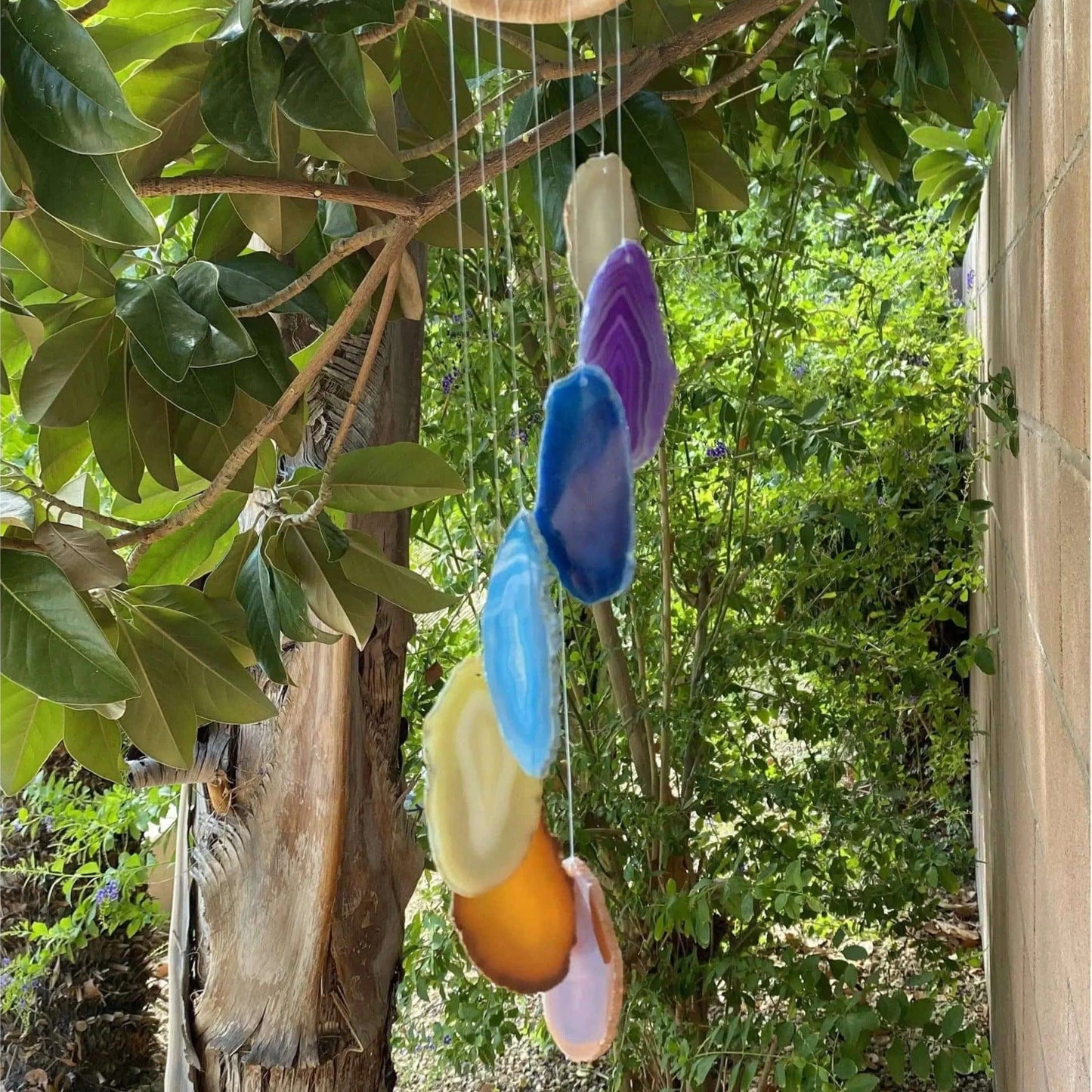 Unearthed Vibes Wind Chimes Bohemian 7 Chakra Agate Wind Chime Hanger |  Wood Crystal Garland