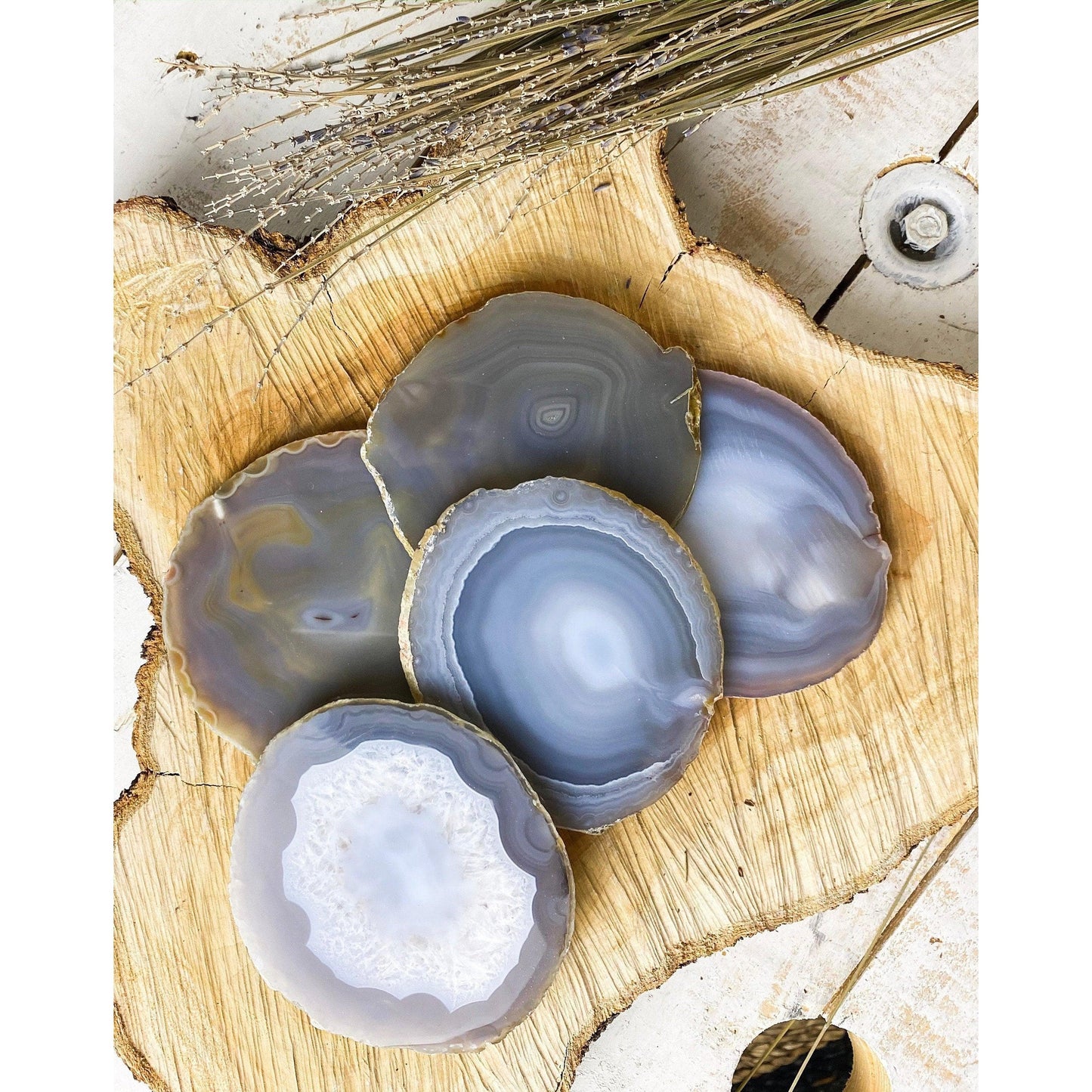 ETSY 8504 Coaster Tan/Beige/Gray Agate Slice Coasters | Neutral Colors | Agate Drink & Barware | Home Decor