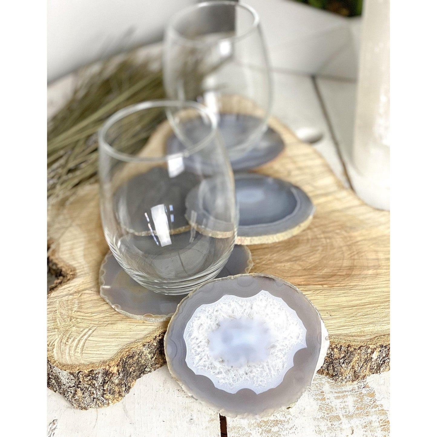 ETSY 8504 Coaster Tan/Beige/Gray Agate Slice Coasters | Neutral Colors | Agate Drink & Barware | Home Decor