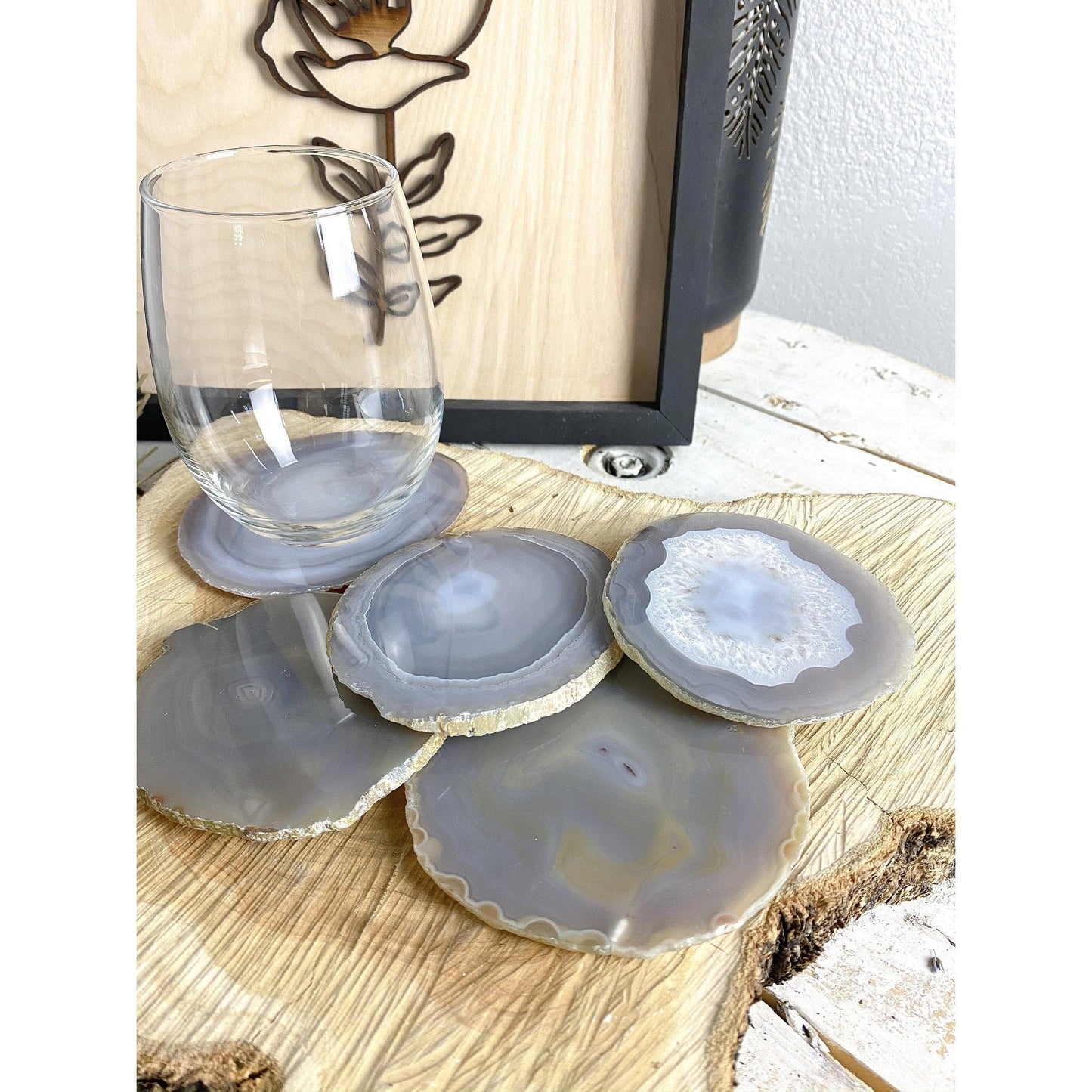 ETSY 8504 Coaster Tan/Beige/Gray Agate Slice Coasters | Neutral Colors | Agate Drink & Barware | Home Decor