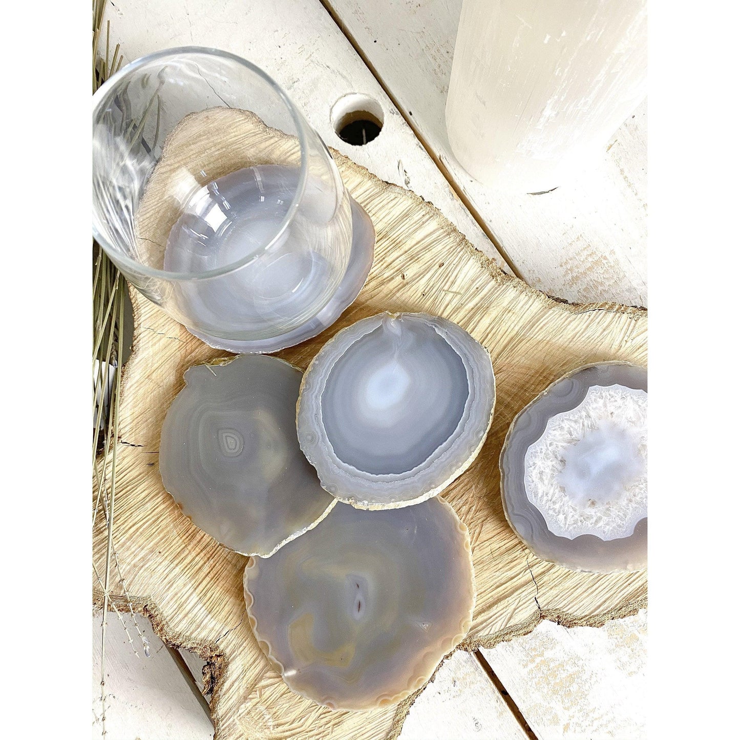 ETSY 8504 Coaster Tan/Beige/Gray Agate Slice Coasters | Neutral Colors | Agate Drink & Barware | Home Decor