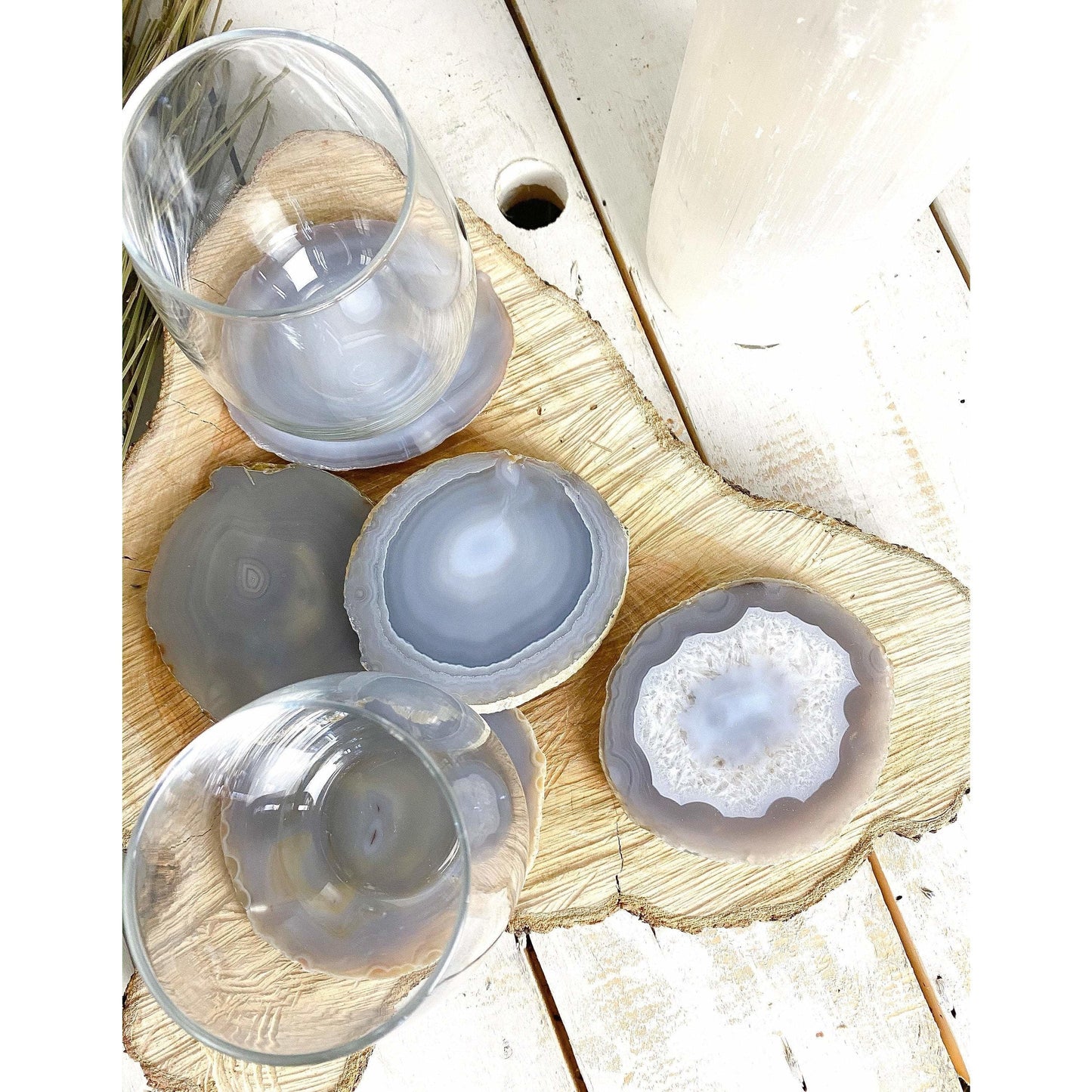 ETSY 8504 Coaster Tan/Beige/Gray Agate Slice Coasters | Neutral Colors | Agate Drink & Barware | Home Decor