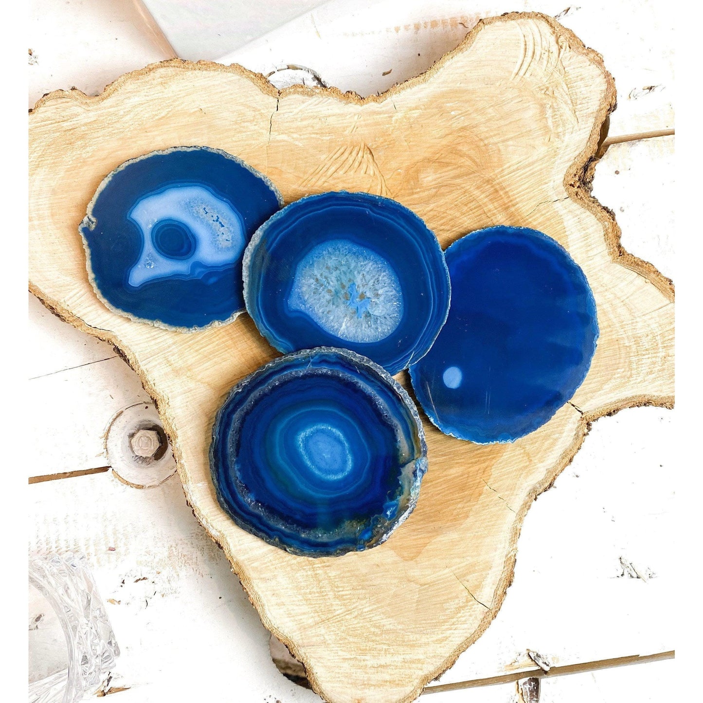 ETSY 8504 Coaster Teal Tone Agate Slice Coasters | Agate Drink & Barware | Home Decor