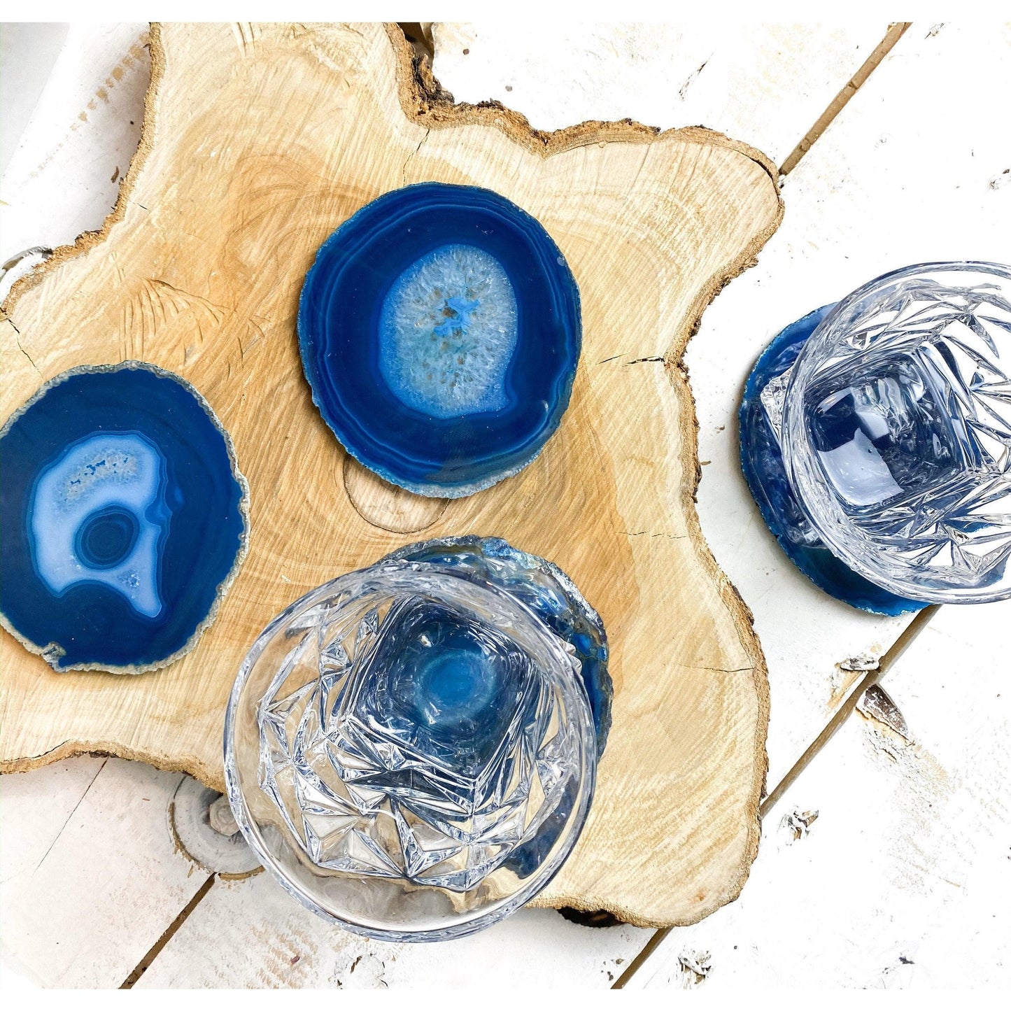 ETSY 8504 Coaster Teal Tone Agate Slice Coasters | Agate Drink & Barware | Home Decor