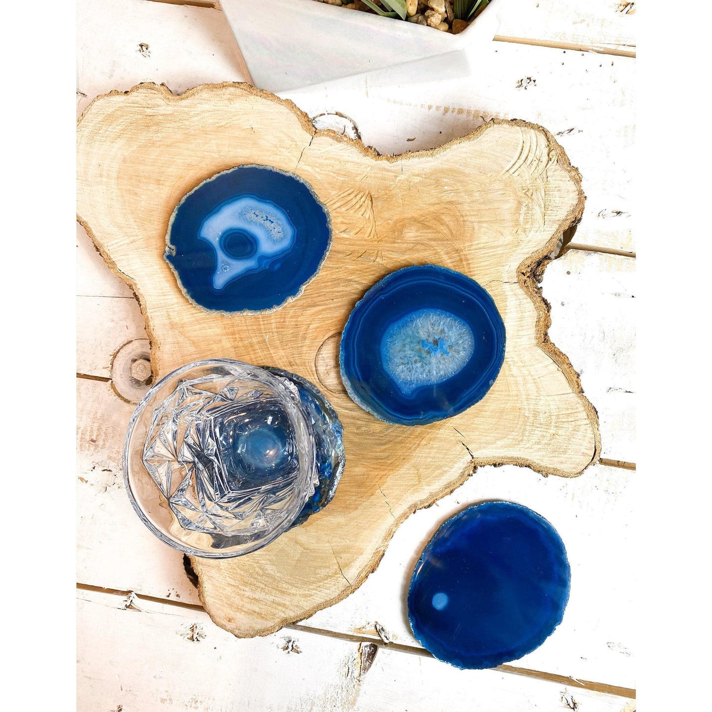 ETSY 8504 Coaster Teal Tone Agate Slice Coasters | Agate Drink & Barware | Home Decor