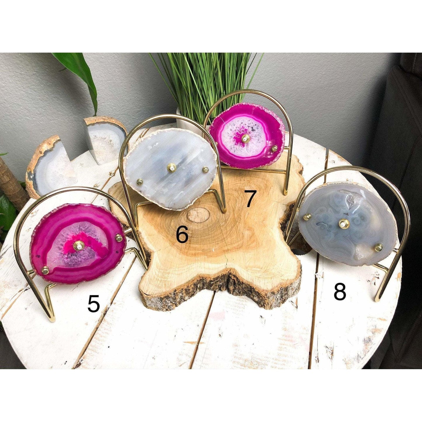 ETSY 8504 Colored Agate Clock with Gold Clock Hands Mounted on a Gold Stand | Agate Clock | Great Gift