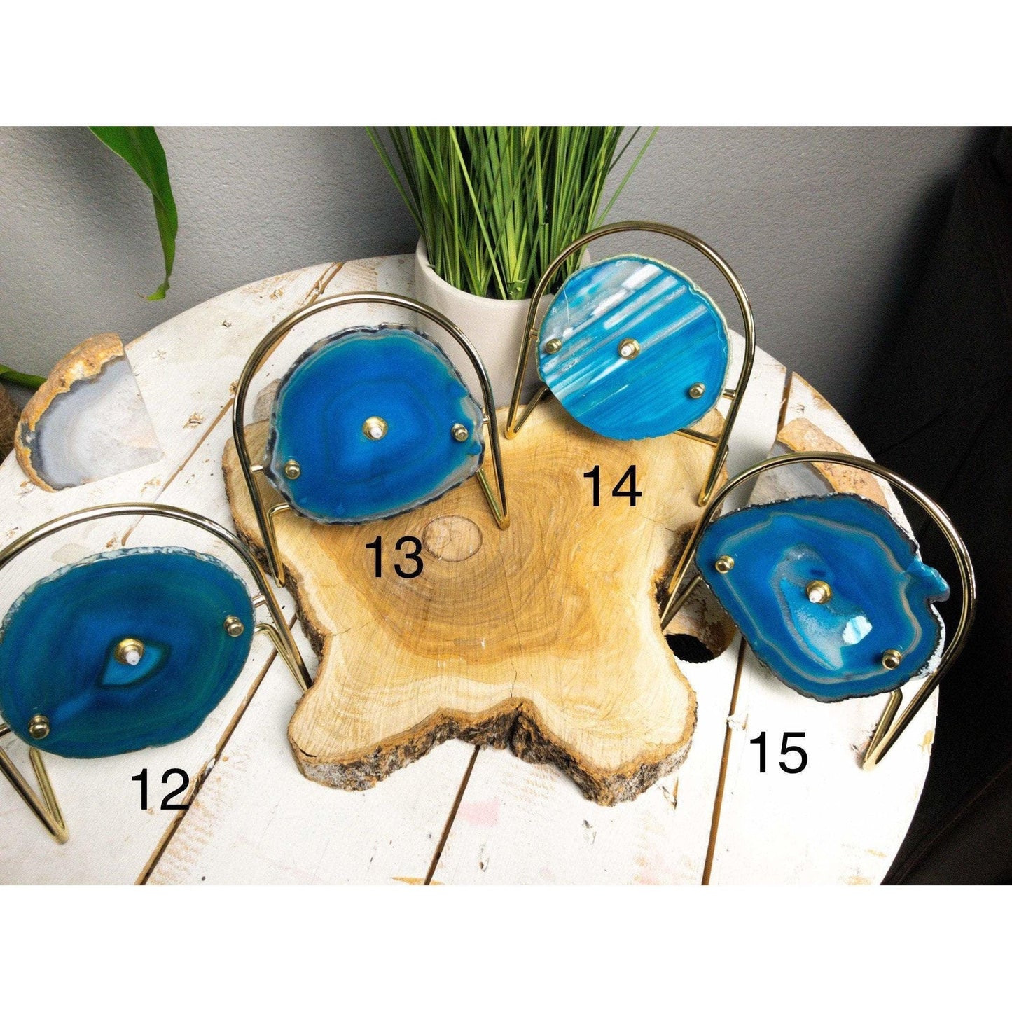 ETSY 8504 Colored Agate Clock with Gold Clock Hands Mounted on a Gold Stand | Agate Clock | Great Gift