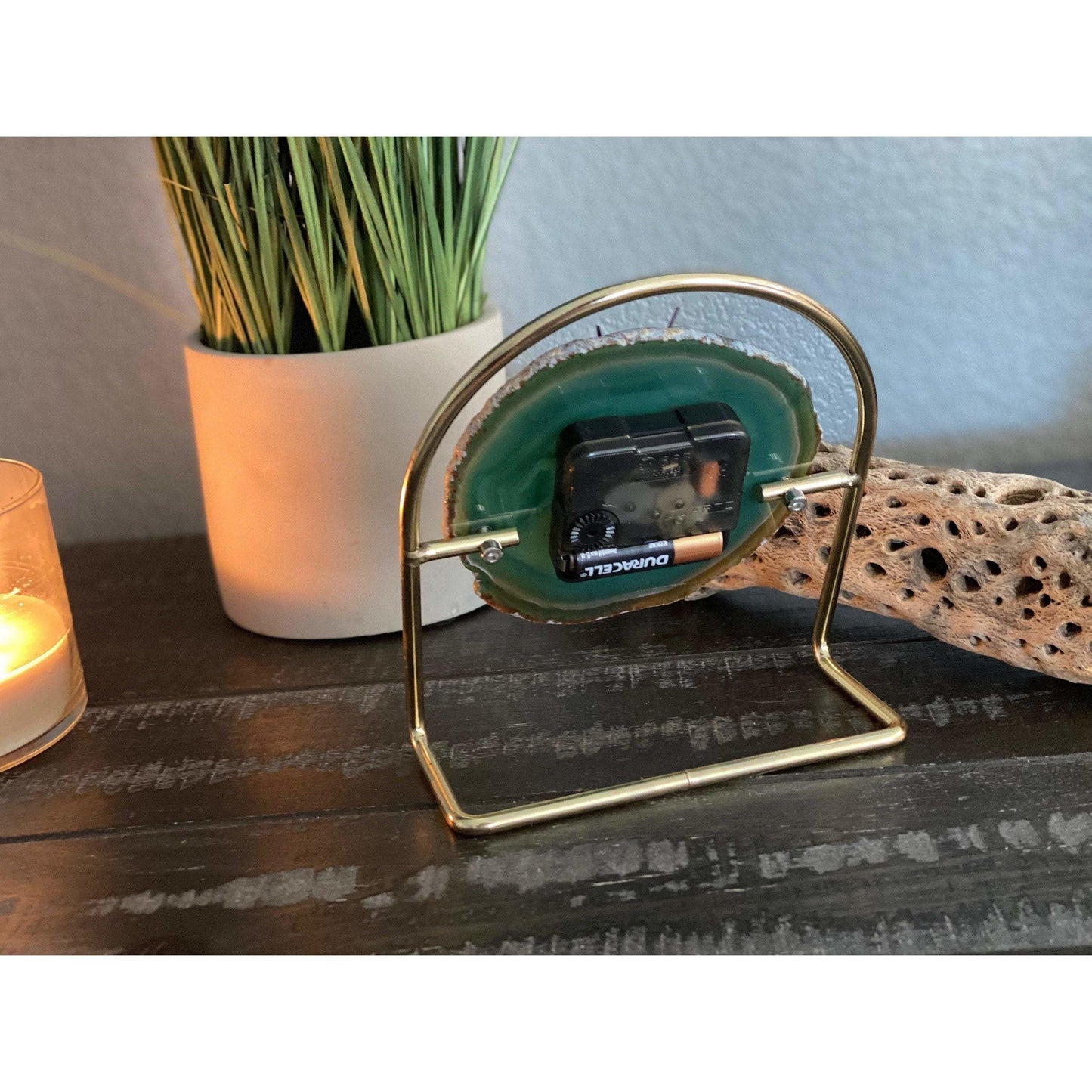 ETSY 8504 Colored Agate Clock with Gold Clock Hands Mounted on a Gold Stand | Agate Clock | Great Gift