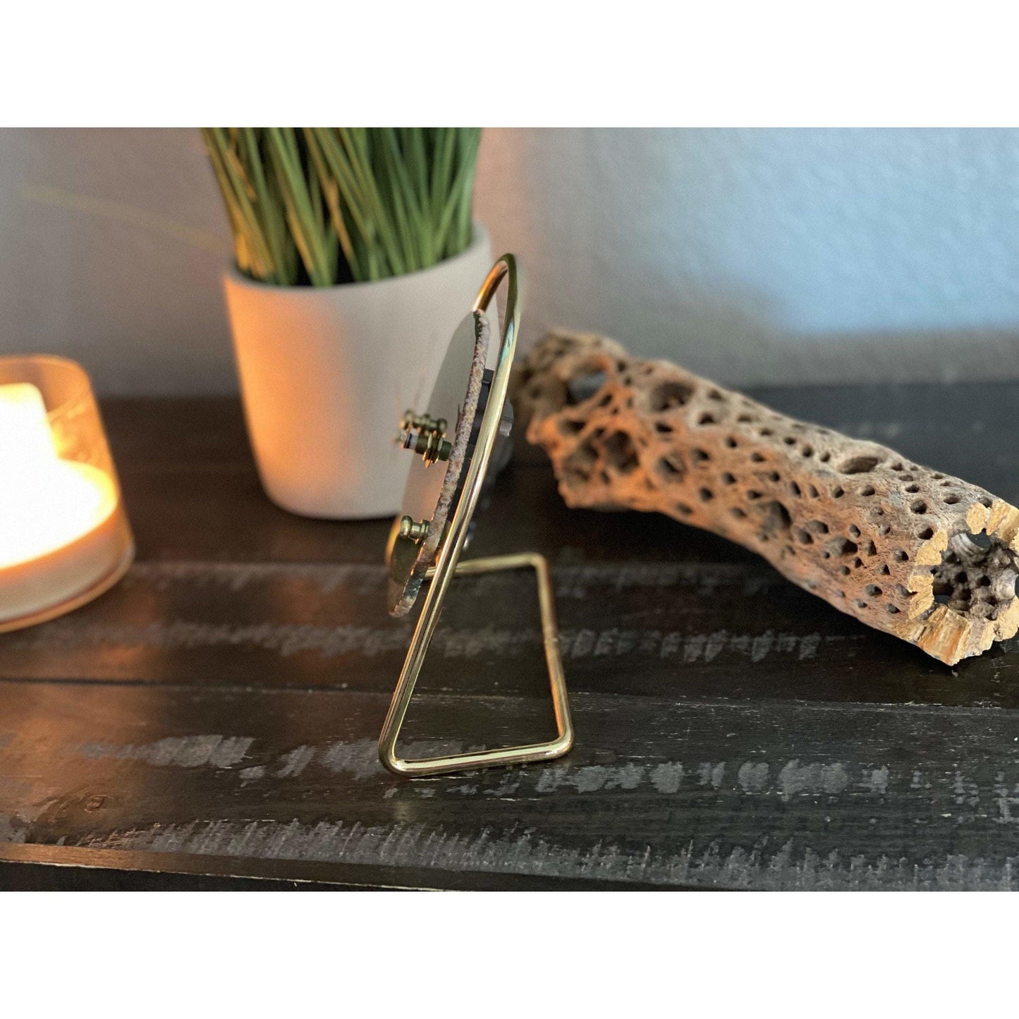 ETSY 8504 Colored Agate Clock with Gold Clock Hands Mounted on a Gold Stand | Agate Clock | Great Gift