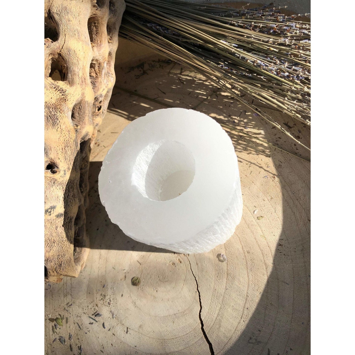 ETSY 8504 White Selenite Crystal Flat Candle Holder | Home Decor | Great Gift
