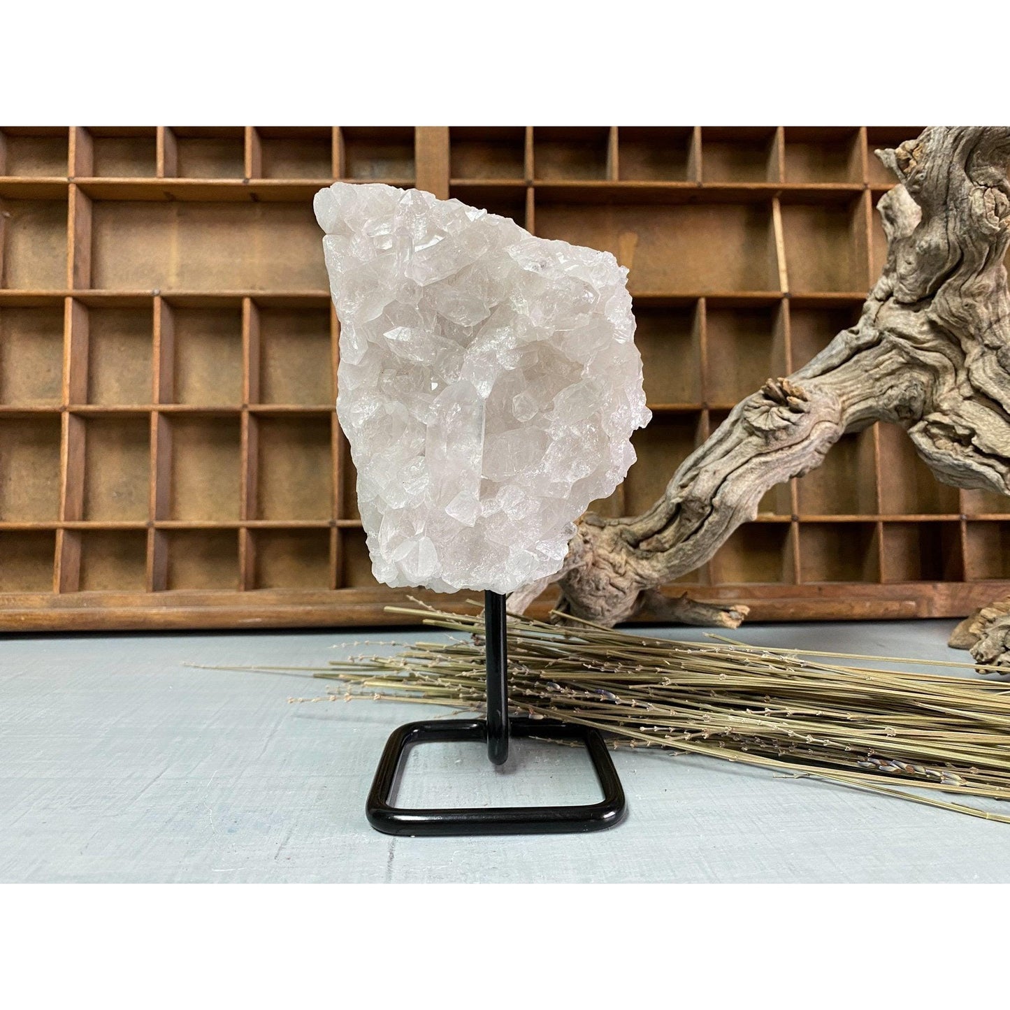 i_did Raw (Cluster) Clear Quartz on a metal stand 1 lb 15 oz | Quartz Cluster in a stand | Clear Quartz | Great gift