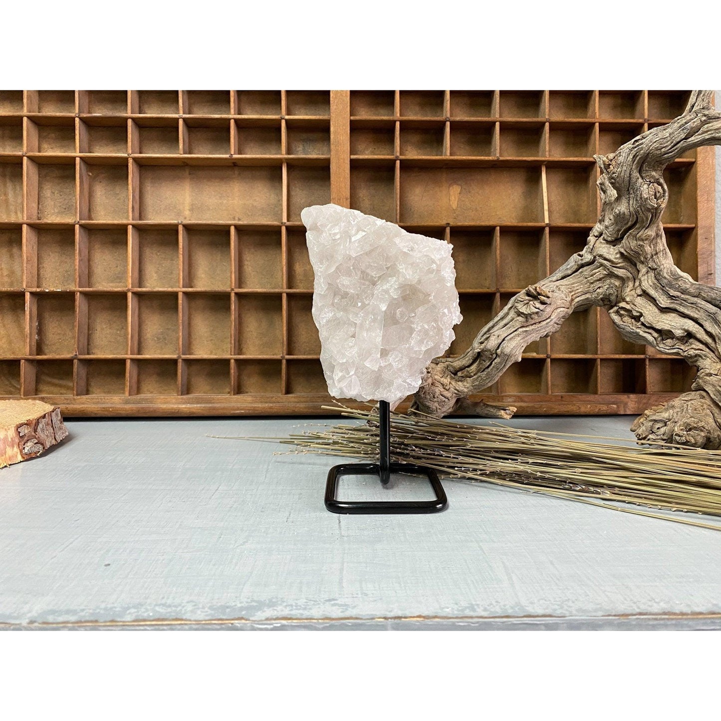 i_did Raw (Cluster) Clear Quartz on a metal stand 1 lb 15 oz | Quartz Cluster in a stand | Clear Quartz | Great gift