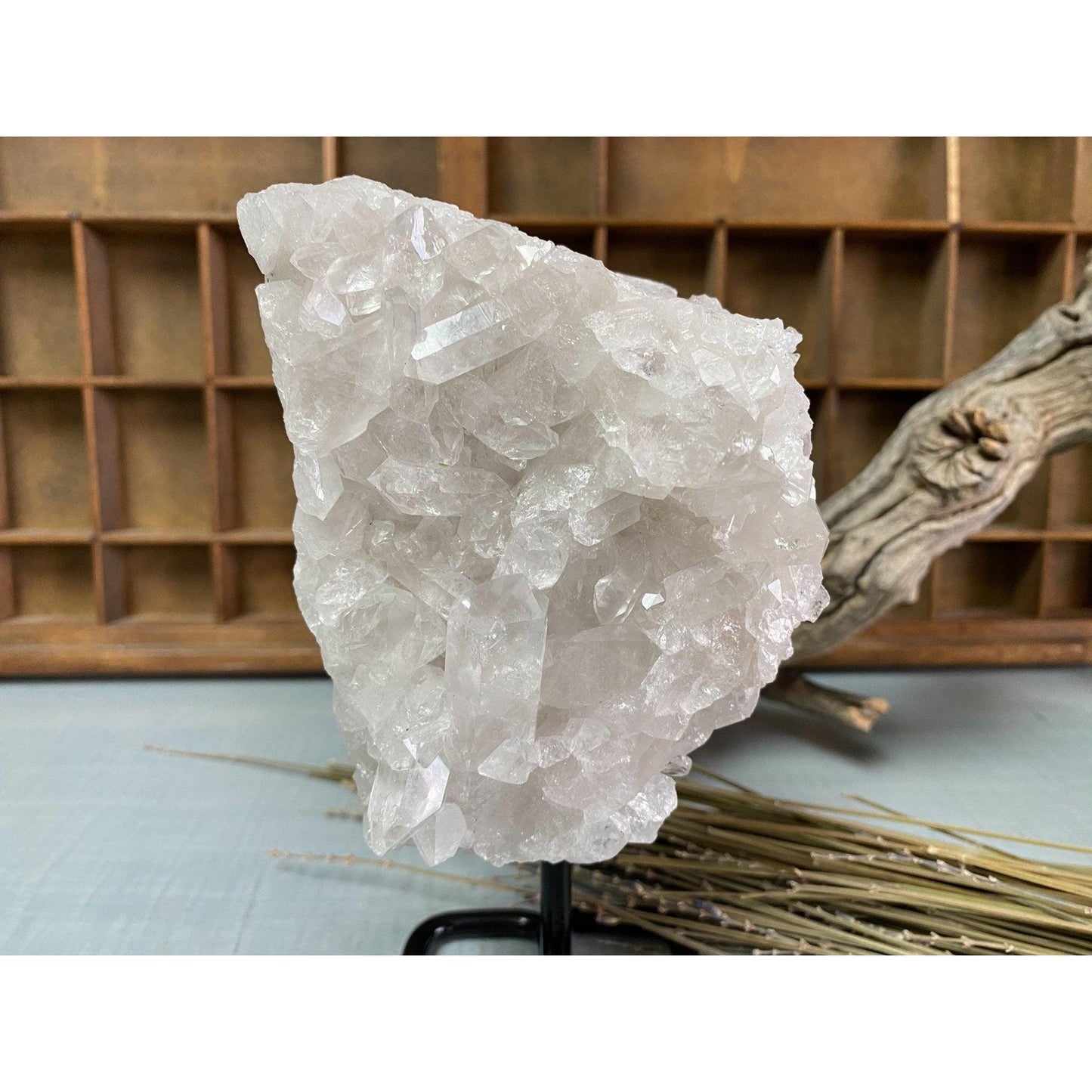 i_did Raw (Cluster) Clear Quartz on a metal stand 1 lb 15 oz | Quartz Cluster in a stand | Clear Quartz | Great gift