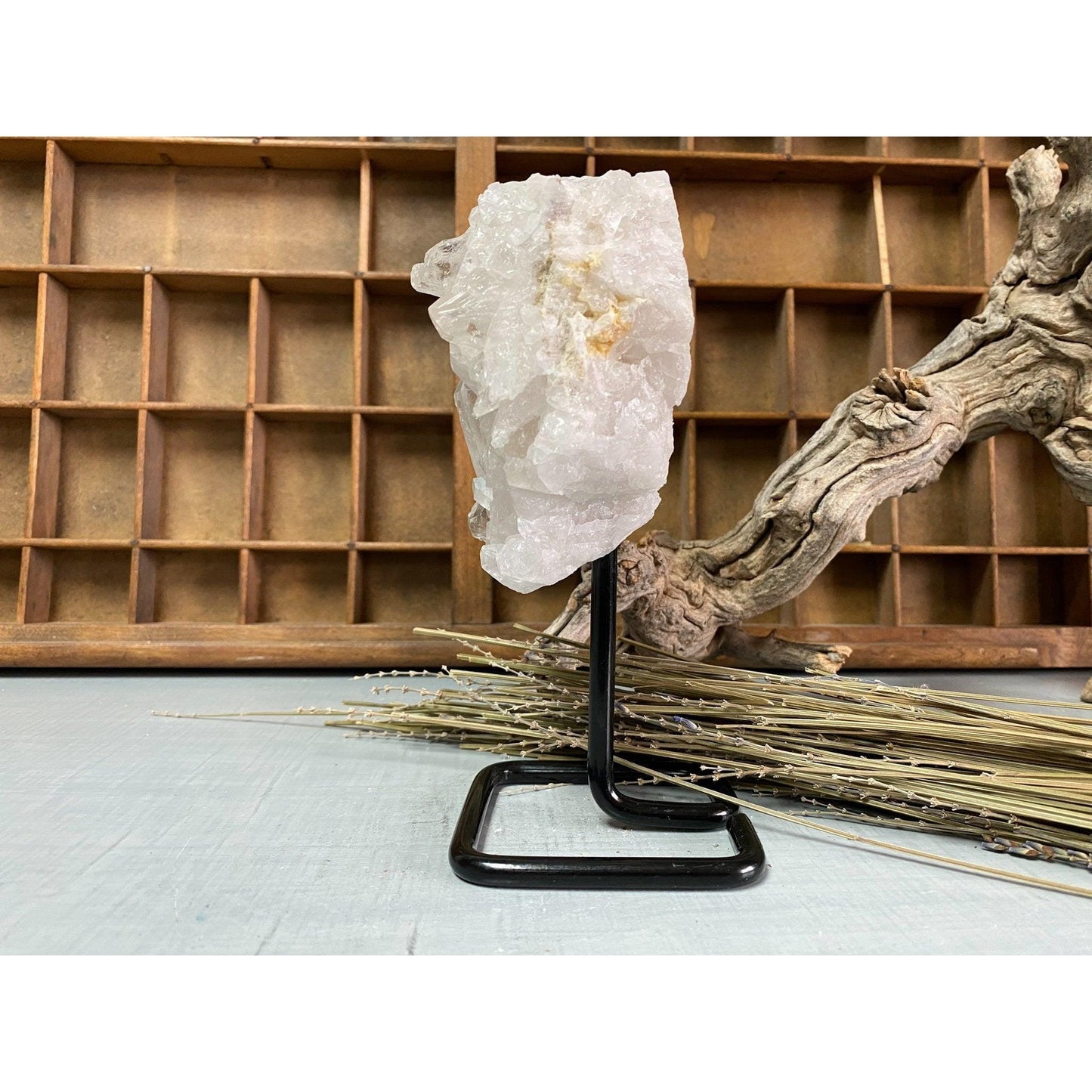 i_did Raw (Cluster) Clear Quartz on a metal stand 1 lb 15 oz | Quartz Cluster in a stand | Clear Quartz | Great gift