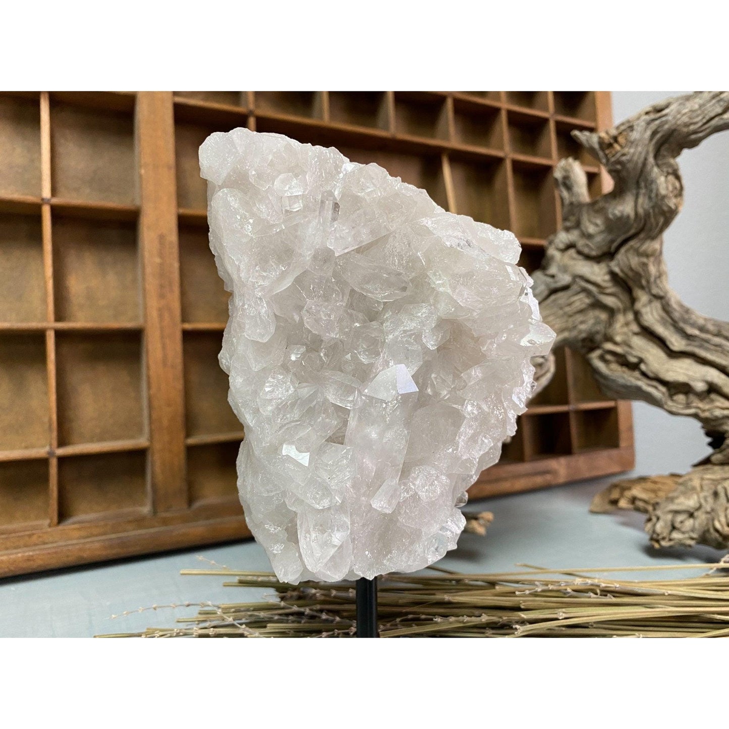 i_did Raw (Cluster) Clear Quartz on a metal stand 1 lb 15 oz | Quartz Cluster in a stand | Clear Quartz | Great gift
