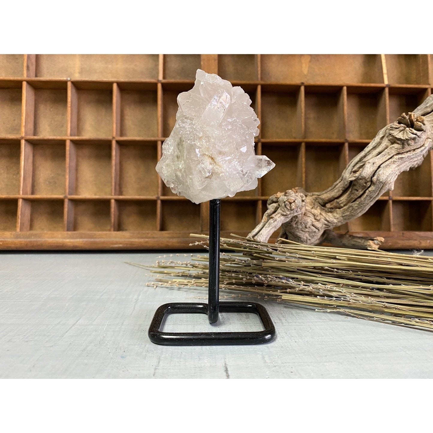 i_did Raw (Cluster) Clear Quartz on a metal stand 11 oz | Quartz Cluster in a stand | Clear Quartz | Great gift