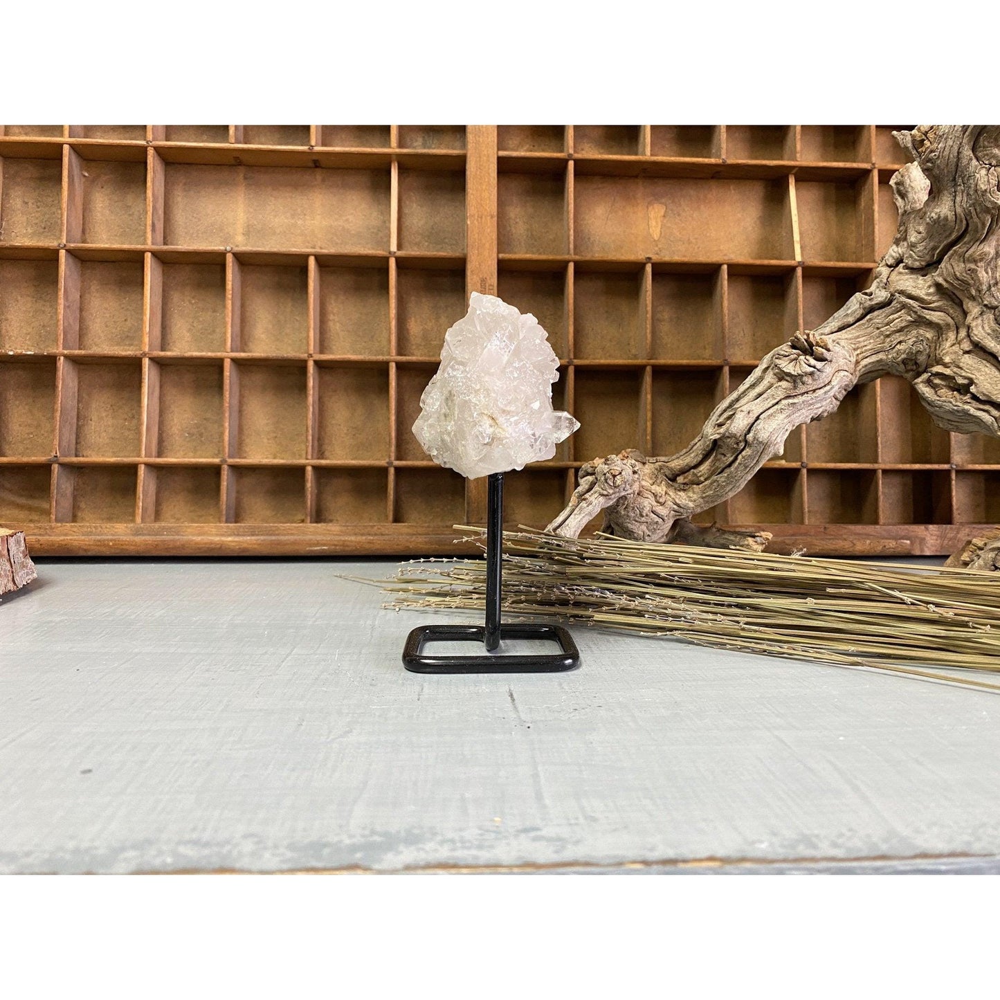 i_did Raw (Cluster) Clear Quartz on a metal stand 11 oz | Quartz Cluster in a stand | Clear Quartz | Great gift