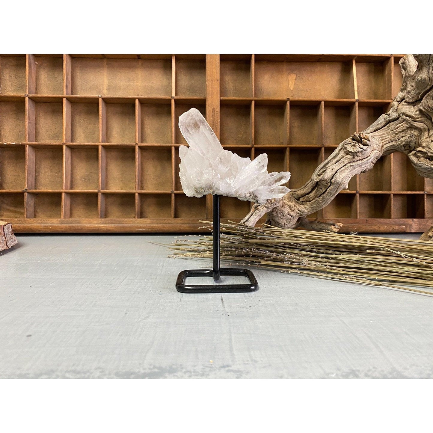 i_did Raw (Cluster) Clear Quartz on a metal stand 11 oz | Quartz Cluster in a stand | Clear Quartz | Great gift