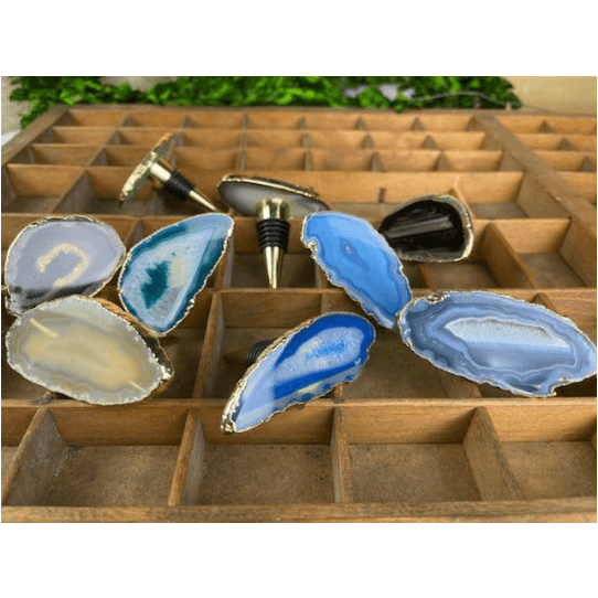 Melan Threads Natural Agate with Gold Rim Wine Cork/Stopper + Aerator | Agate Drink & Barware | Gift Set