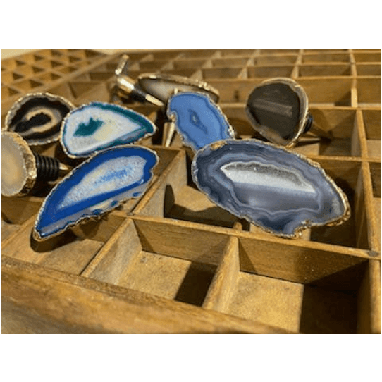 Melan Threads Natural Agate with Gold Rim Wine Cork/Stopper + Aerator | Agate Drink & Barware | Gift Set