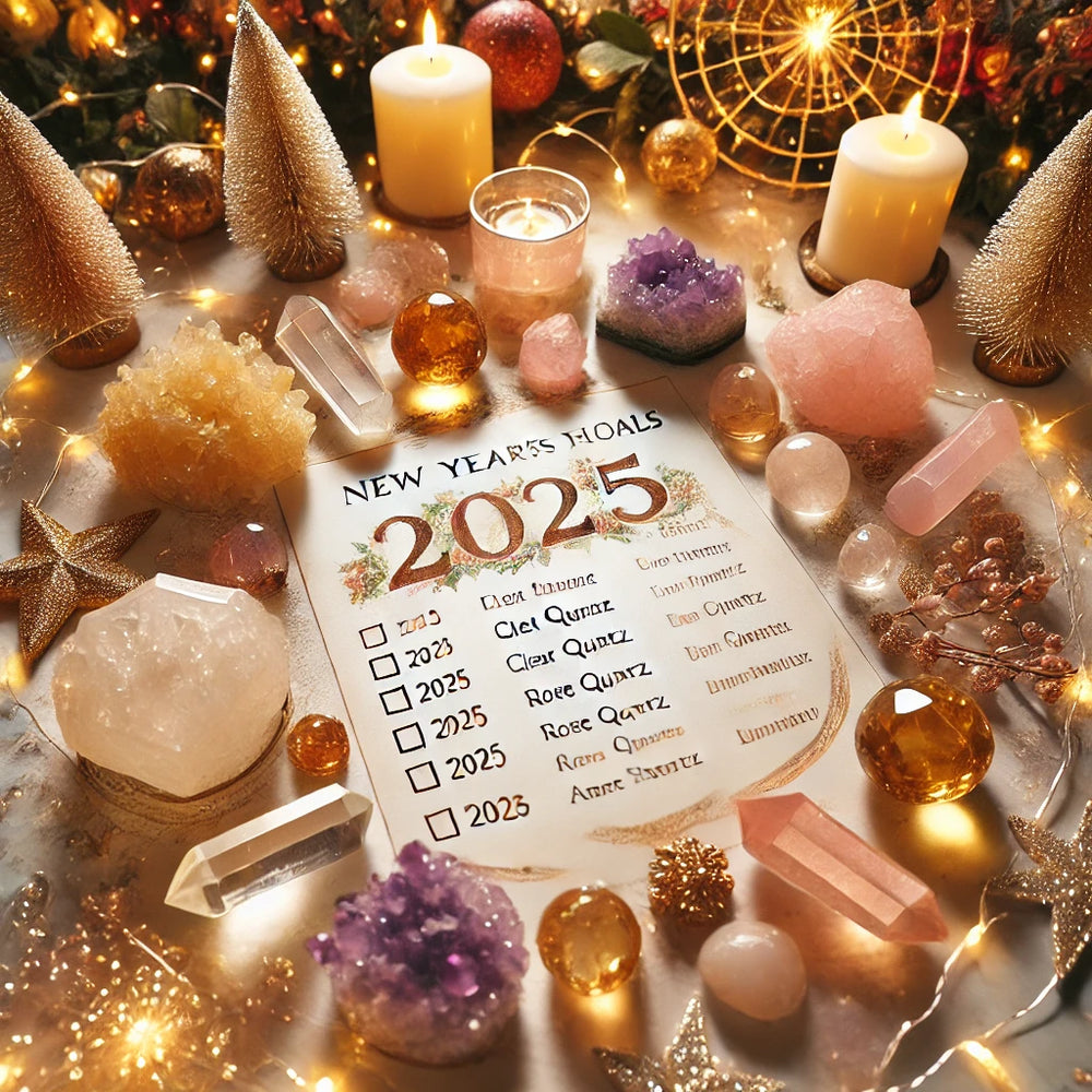 New Year’s resolutions, crystal goals, manifesting with crystals, citrine, rose quartz