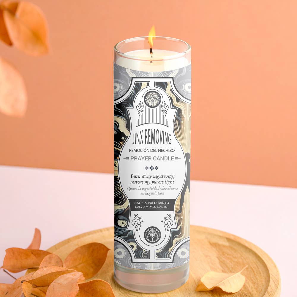 Jinx Removing Prayer Candle 8" (9.5 oz), view 2 - Unearthed Vibes