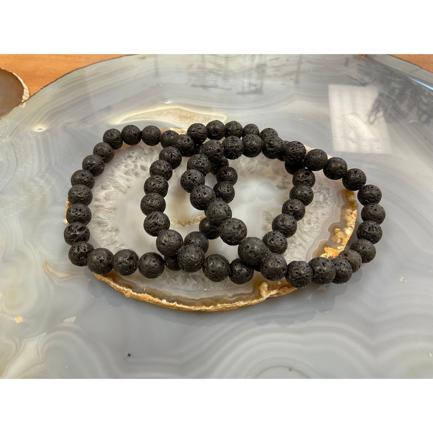 Lava stone 8mm stretch bracelet, black porous volcanic rock beads for grounding