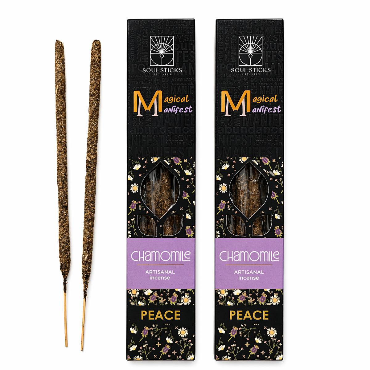 Magical Manifest chamomile incense sticks for peace, 6 thick floral artisanal sticks