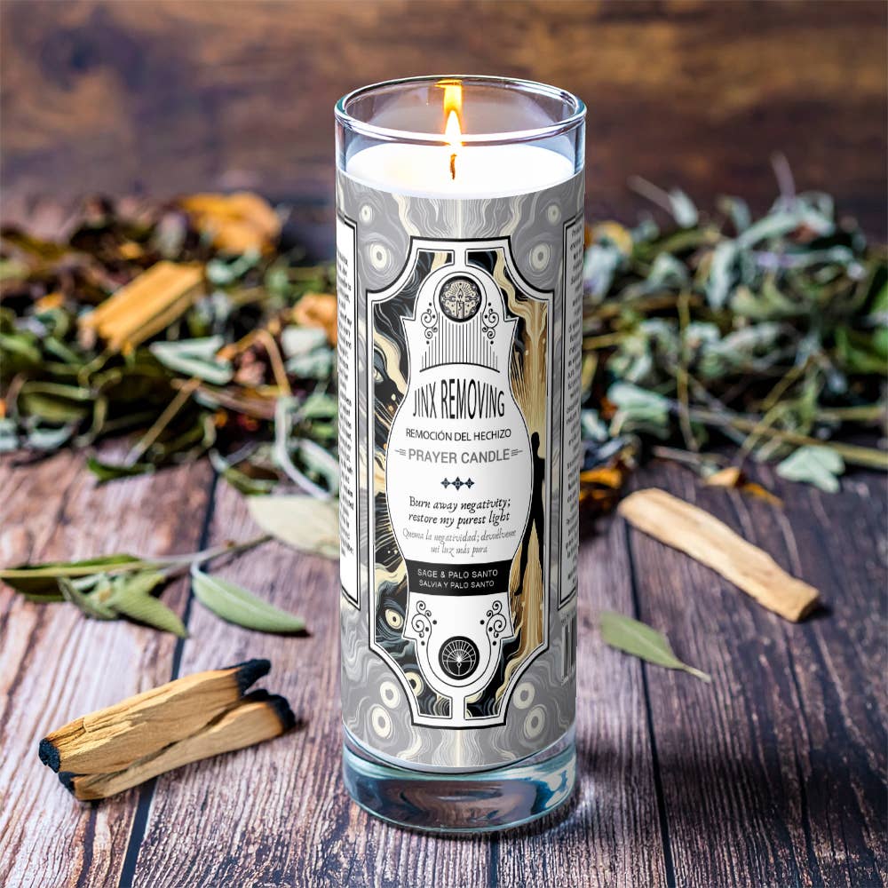 Jinx Removing Prayer Candle 8" (9.5 oz) - Unearthed Vibes