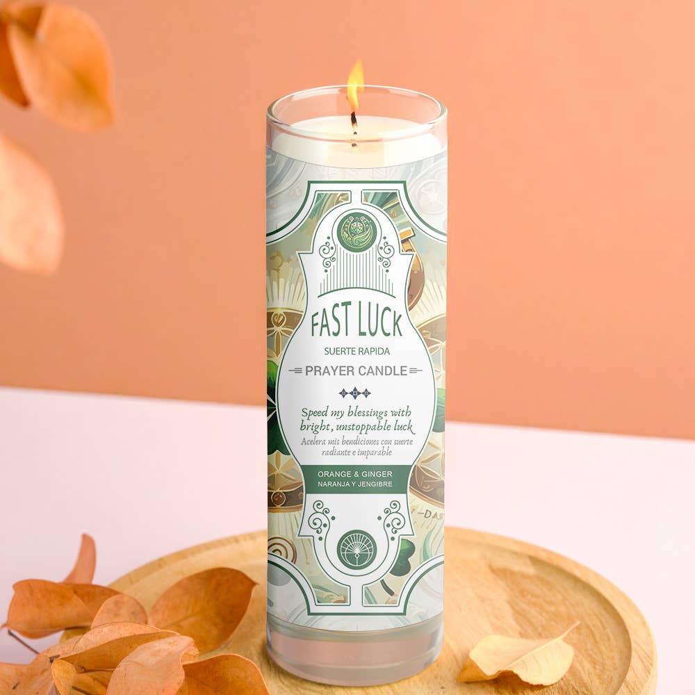 Fast Luck Prayer Candle 8" (9.5 oz), view 2 - Unearthed Vibes
