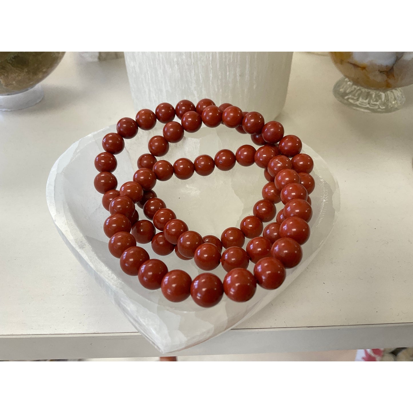 Red jasper 8mm stretch bracelet, brick-red polished stone beads for strength and endurance