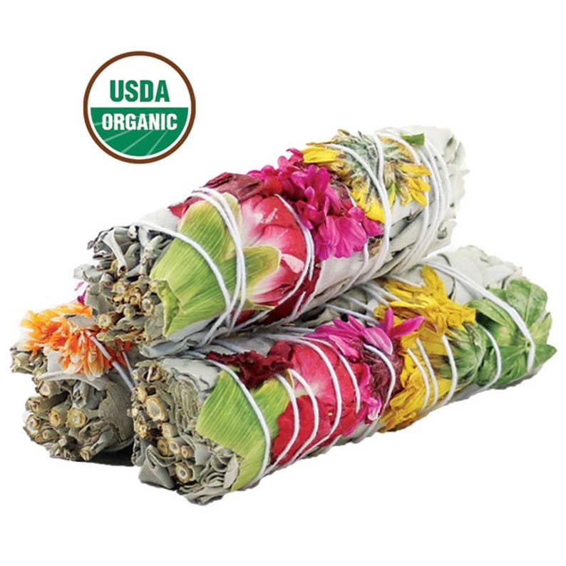 floral white sage smudge stick 4 inch mixed flowers Joy