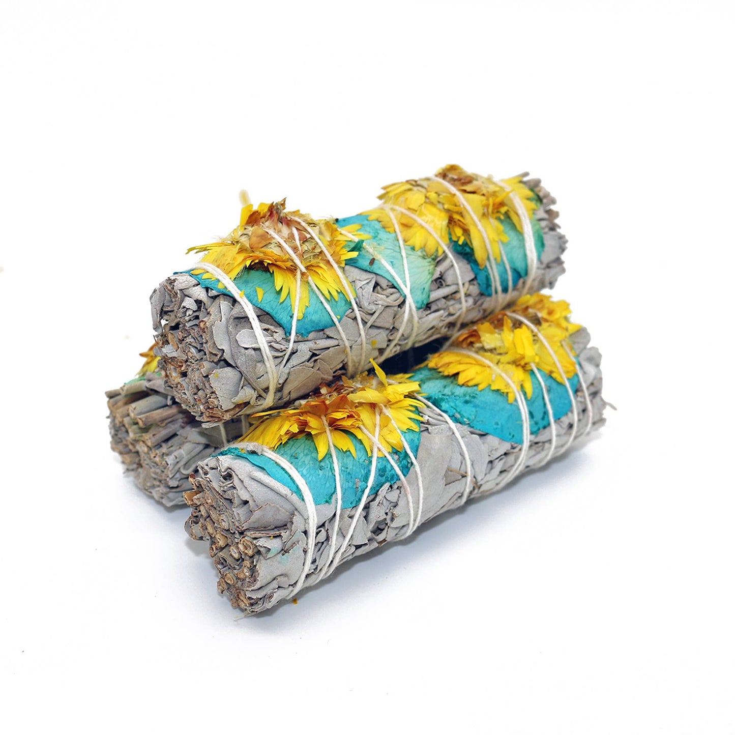 organic white sage smudge stick 4 inch with rose and sunflower petals