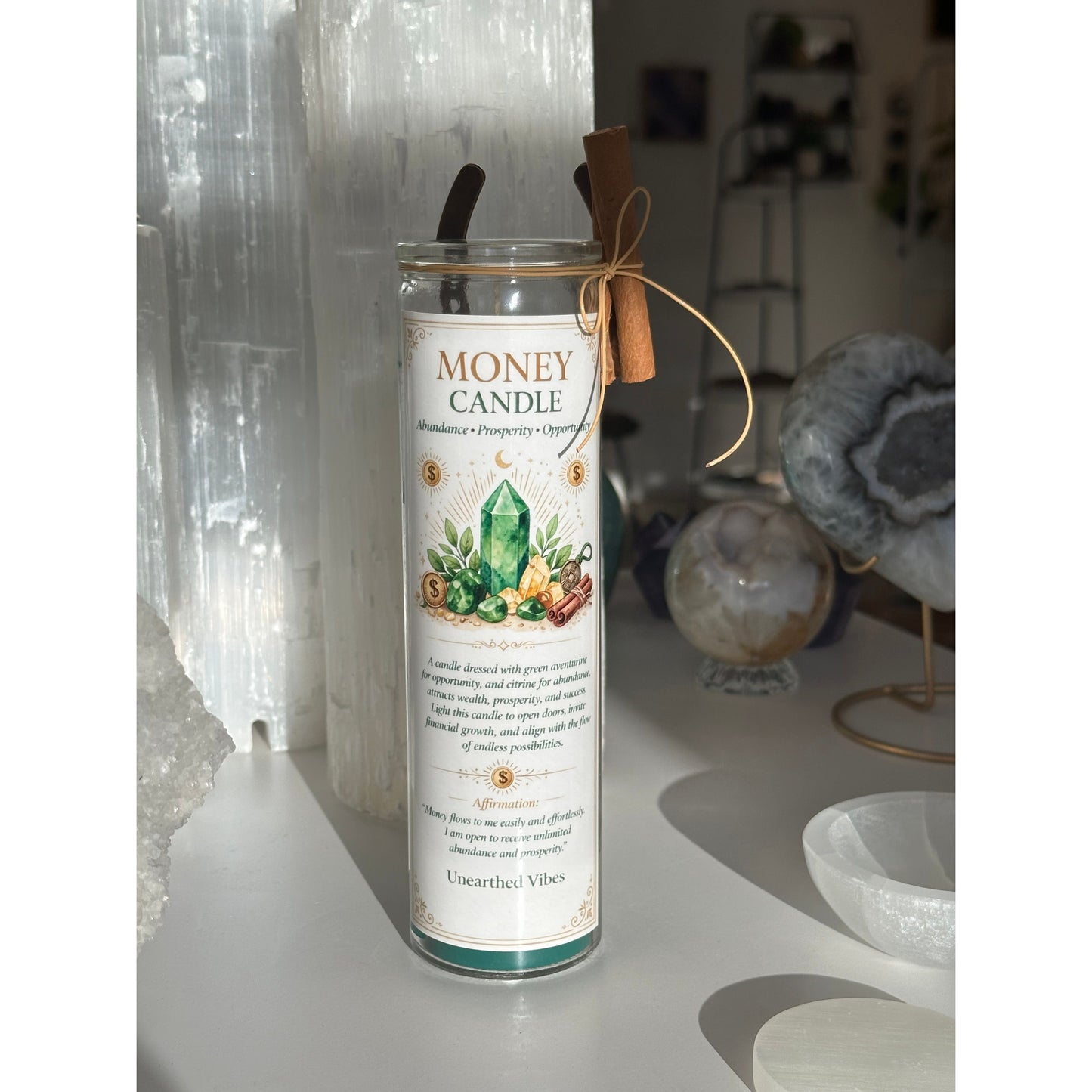 Money Manifestation Candle, view 2 - Unearthed Vibes