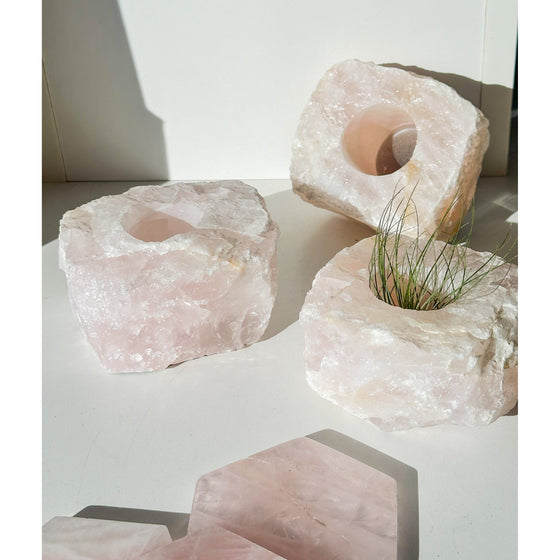 Pink Rose Quartz Crystal Candle Holder