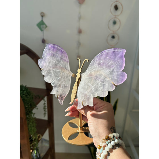 Elegant Amethyst Wings on a Stand for home décor and meditation.