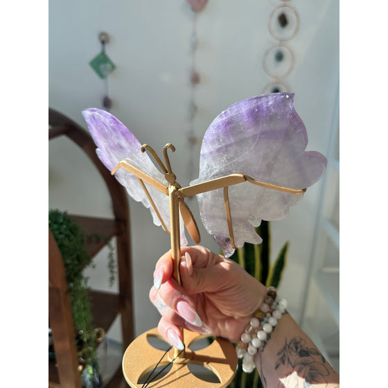 Elegant Amethyst Wings on a Stand for home décor and meditation.