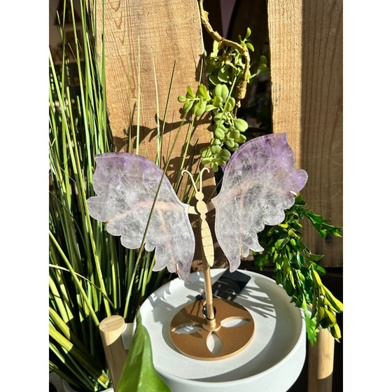 Elegant Amethyst Wings on a Stand for home décor and meditation.