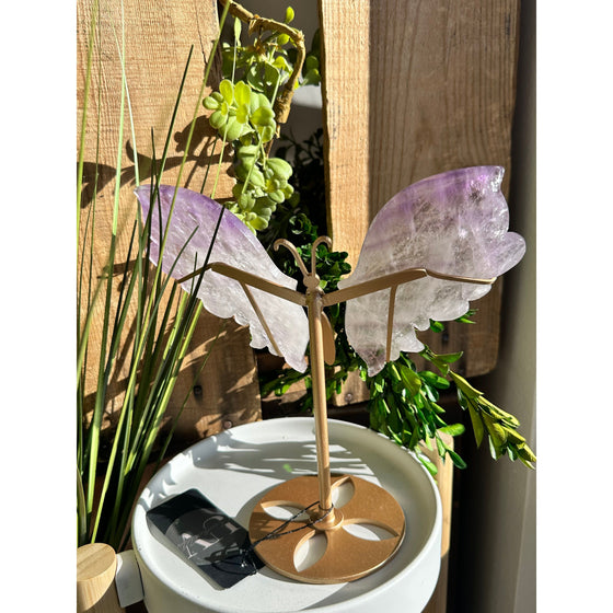 Elegant Amethyst Wings on a Stand for home décor and meditation.