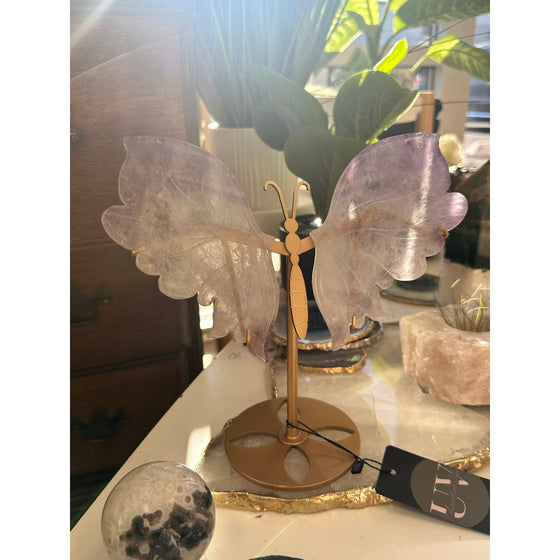 Elegant Amethyst Wings on a Stand for home décor and meditation.