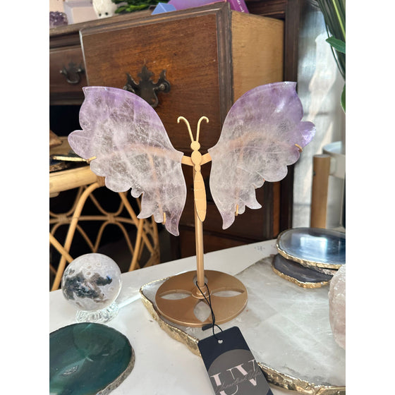 Elegant Amethyst Wings on a Stand for home décor and meditation.